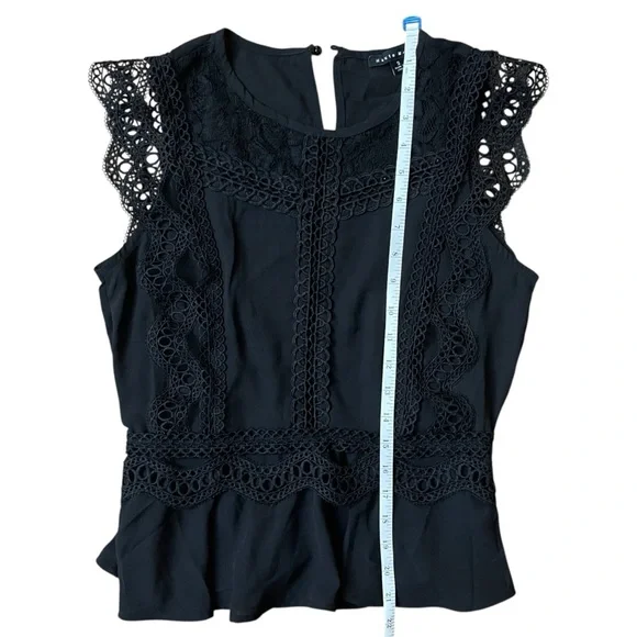 Haute Monde Black Flare Fit Lace Crochet Embroidered Peplum Blouse - Picture 8 of 11
